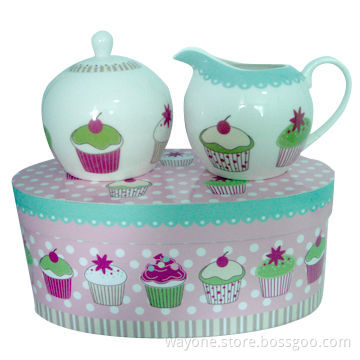 Fine China Sugar and Creamer Pot with Cupcakes Collection with 300mL Volume, Made of Porcelain